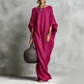 Elegante abito caftano magenta oversize con scollo a barca e maniche a pipistrello - Rosso