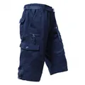 Short cargo durable en coton bleu marine pour homme avec ceinture et multiples poches - Bleu marine