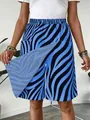 Close-up of women's blue zebra print skort with elastic waist, featuring side pockets - Blue Stripe