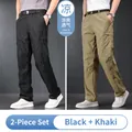 Lightweight quick-dry men's cargo hiking pants in black and khaki color set - M Fits 50-62.5kg / Bottoms / 2 Pieces/Pack / Black & Khaki