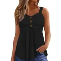 Elegant black sleeveless camisole top with wide straps and decorative front buttons - S / Tops / Black