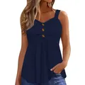 Detailed macro view of women's navy blue sleeveless top with decorative chest buttons - Navy Blue