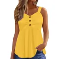 Detailed view of a yellow summer tank top with thick straps and decorative buttons - Yellow