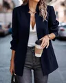 Elegant navy blue slim-fit blazer with herringbone pattern for professional commuter style. - S / Tops / Dark Blue