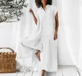 Damen Sommer Jumpsuit weiß ärmellos Baumwolle Leinen weites Bein große Größen Mode - Weiß