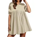 Detailed view of the striped polo neck and pleated skirt of this summer casual dress - Apricot