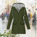 Olive green women's hooded outdoor windbreaker jacket with striped lining details - S / Top (Straight Hem Style) / Army Green
