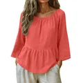 Elegante top in cotone e lino corallo con spalle scoperte per donna casual - Rosso