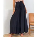 Elegante zwarte broek met wijde pijpen en hoge taille voor dames met trekkoord - S / Bottoms / Zwart