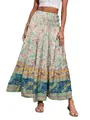 Bohemian floral print high waisted tiered maxi skirt for beach and summer wear - S / Bottoms / Beige
