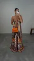 Elegant Bohemian sleeveless print maxi dress with V-neckline shown on a full-length model - XS / Dresses / Orange Yellow Retro Print