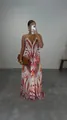Vibrant bohemian floral print halter neck maxi dress for elegant summer beach look - XS / Dresses / Orange Red Purple Floral Print