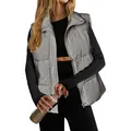 Elegant silver metallic women's quilted puffer vest with stand collar and front zipper closure - S / Tops / Gray