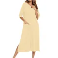 Dettaglio della camicia da notte per allattamento giallo chiaro con zip e grandi tasche - Albicocca Chiaro