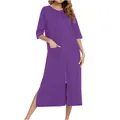 Comodo abbigliamento da casa viola da donna con cerniera, tasche e maniche a 3/4 - Viola