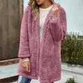 Casual losse mauve pluche vest met capuchon voor dames voor herfst en winter mode - S / Tops / Roze