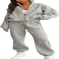 Loose two-piece grey fleece tracksuit featuring zip-up jacket and matching sweatpants - S / Top And Bottom / Light Gray