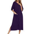 Camicia da notte per allattamento viola con zip, maniche a tre quarti e comode tasche. - Viola chiaro