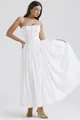 Elegant white spaghetti strap maxi dress with a structured corset-style bodice - S / Bottoms / White