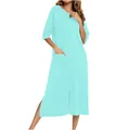 Comoda camicia da notte da allattamento verde menta con cerniera frontale e tasche - Azzurro