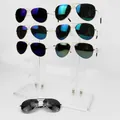 Detailed view of the transparent acrylic double-row sunglasses display stand holder - Clear