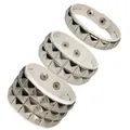 Detail showing single, double and triple rows of silver pyramid studs on white leather. - Three-Piece Set / White