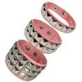 Three pink punk leather bracelets featuring one, two, and three rows of silver studs. - Three-Piece Set / Pink