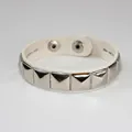White leather punk bracelet with silver square pyramid studs for men and women. - Single Row / White