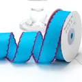 2.5cm blue grosgrain ribbon with red scalloped crochet edge for DIY crafts and gifts - 5 Yards/Pack / Sky Blue with Magenta Edge