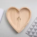 Natural wooden heart-shaped prayer bowl with engraved cross design and text detail. - Thin 300g / Natural Wood Color