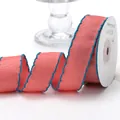 2.5cm pink grosgrain ribbon with teal crochet edge for DIY hair accessories and gift wrapping - 5 Yards/Pack / Pink with Blue Edge