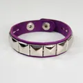 Purple leather punk bracelet featuring silver pyramid studs and secure snap closure - Single Row / Purple