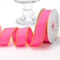 2.5cm pink grosgrain ribbon with yellow scalloped crochet edge for DIY hair accessories - 5 Yards/Pack / Rose Red with Yellow Edge