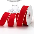 Premium 2.5cm red grosgrain ribbon with beige scalloped edge for DIY craft gift wrapping - 5 Yards/Pack / Red with White Edge