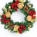 Christmas advent wreath with candle holders, red berries, pine cones, and gold ribbons. - 30cm Red Berry Candle Holder