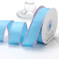 Elegant 2.5cm light blue scalloped grosgrain ribbon for DIY crafts and gift packaging - 5 Yards/Pack / Light Blue with Pink Edge
