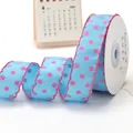 Light blue 2.5cm scalloped grosgrain ribbon with pink polka dots for DIY gift wrap - 5 Yards/Pack / Sky Blue with Pink Dots