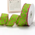2.5cm green grosgrain ribbon with pink polka dots and crochet edge for DIY craft gift wrap - 5 Yards/Pack / Green with Pink Dots