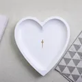Elegant minimalist white heart-shaped wooden decorative bowl featuring a gold cross detail - Thin 300g / White
