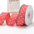 Red polka dot grosgrain ribbon with cyan scalloped edges for DIY crafts and gift wrap - 5 Yards/Pack / Watermelon Red with White Dots