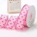 Premium 2.5cm pink polka dot grosgrain ribbon with scalloped edges for DIY crafts - 5 Yards/Pack / Peach Pink with Purple Dots