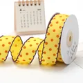 Yellow 2.5cm scalloped grosgrain ribbon with orange polka dots for DIY craft projects - 5 Yards/Pack / Yellow with Orange Dots