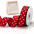 Red 2.5cm wide grosgrain ribbon with white polka dots and black crochet edge details - 5 Yards/Pack / Red with White Dots