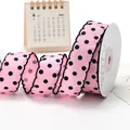 2.5cm pink grosgrain ribbon with black polka dots and scalloped edges for DIY crafts - 5 Yards/Pack / Pink with Black Dots