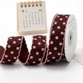 2.5cm brown grosgrain ribbon with pink polka dots and scalloped edges for DIY crafts - 5 Yards/Pack / Brown with Pink Dots