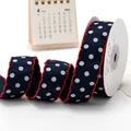 2.5cm dark blue polka dot grosgrain ribbon with red scalloped edge for DIY crafts - 5 Yards/Pack / Navy Blue with White Dots