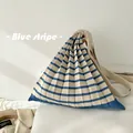 Minimalist blue striped pleated knit crossbody bag with stylish accordion design - One Size / Blue Stripe
