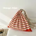 Stylish orange and cream striped pleated knitted bag with unique accordion design - One Size / Orange Stripe