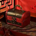 Vintage wooden treasure chest jewelry box with floral carving and metal handle - Daffodil Style (6076H)