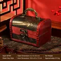 Vintage wooden treasure chest jewelry box with floral carving and metal handle - Daffodil Style (6076H)